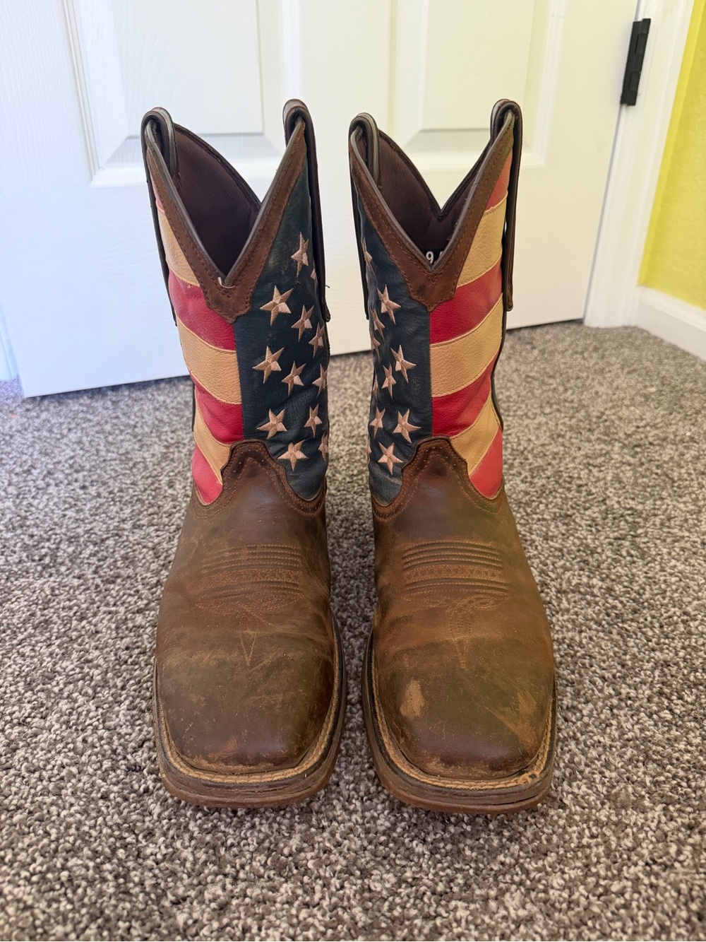 American Flag Leather Cowboy Boots - Brown with Red, White & Blue Shaft